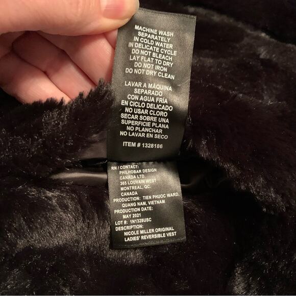 NICOLE MILLER ORIGINAL Womens Black Vest Sz. Medium Reversible Faux Fur Classic - Picture 7 of 12